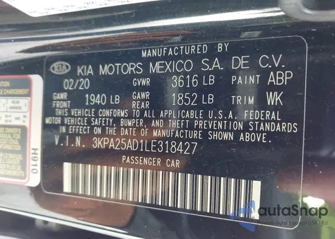 2020 Kia Rio 5-Door S from USA, damaged, VIN 3KPA25AD1LE318427